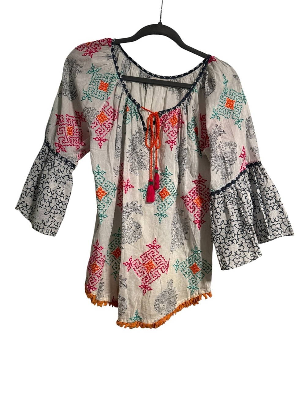Lula Soul Cream Tunic with Pink, Orange & Teal Embroidery